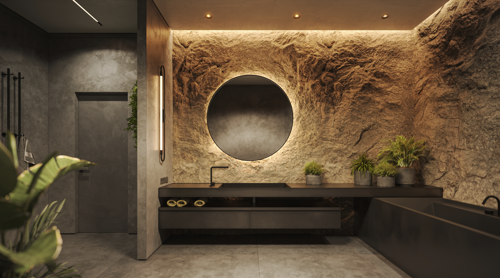 3D-визуализация скал в интерьере ванной
