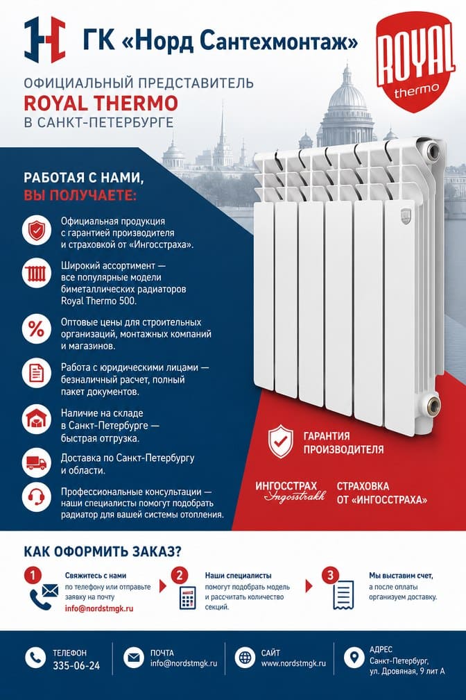 Биметаллический радиатор Royal Thermo 500 купить в Санкт-Петербурге
