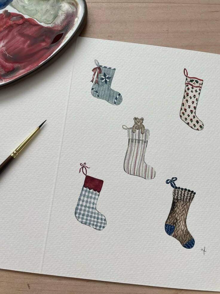 Более 30 идей для рождественских акварельных рисунков, которые вам понравятся (85)