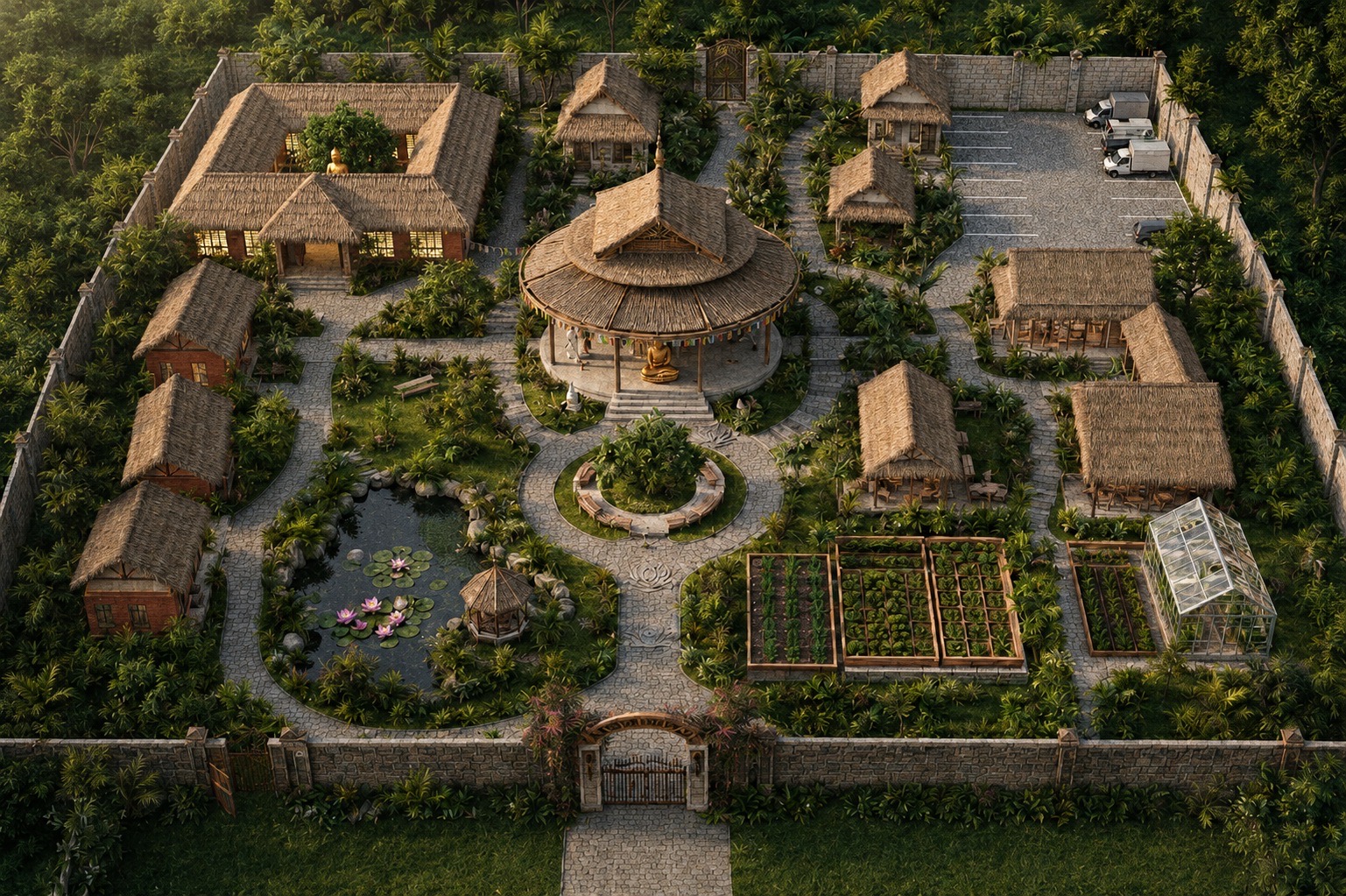 An AI visualisation of the future Art of Kindness Home, warm interior opening to a garden
