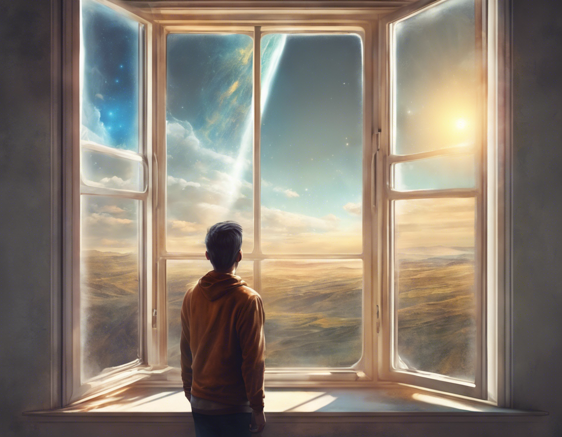 Название: Человек, смотрящий на светлое будущее через окно - описание: Человек, смотрящий на светлое будущее через окно