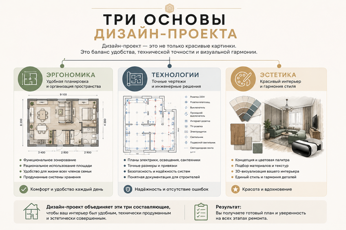 Что входит в дизайн-проект квартиры: эргономика, технические чертежи, электрика, освещение и визуализация интерьера