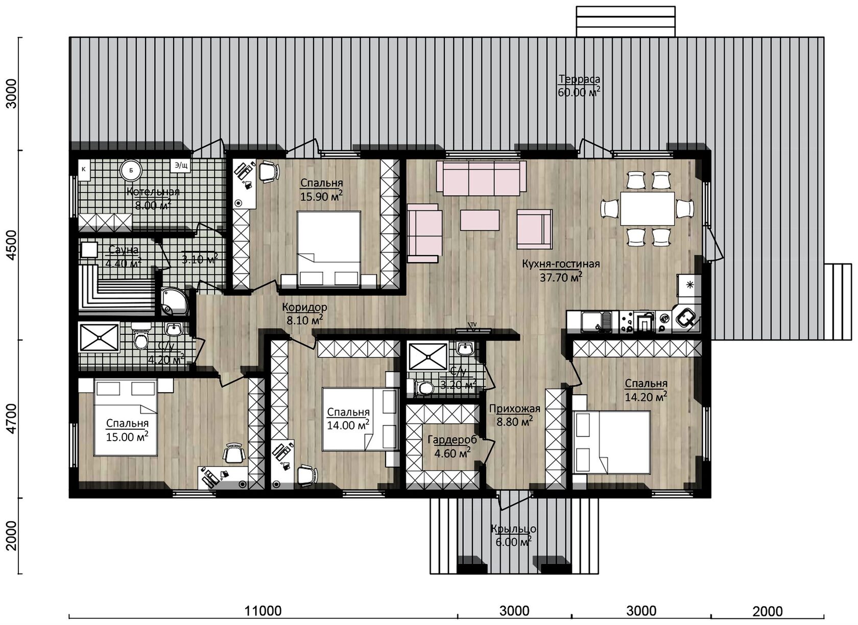 Планировка · Хайтек 156 156 м² из CLT