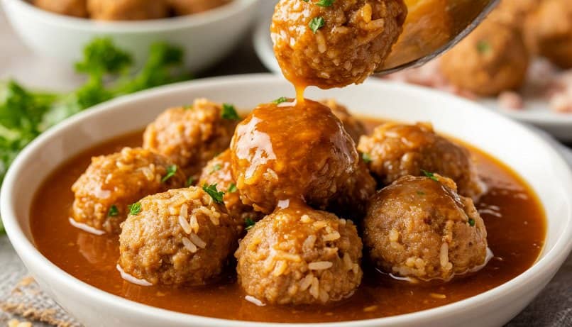 Ёжики из фарша с рисом и подливкой в духовке