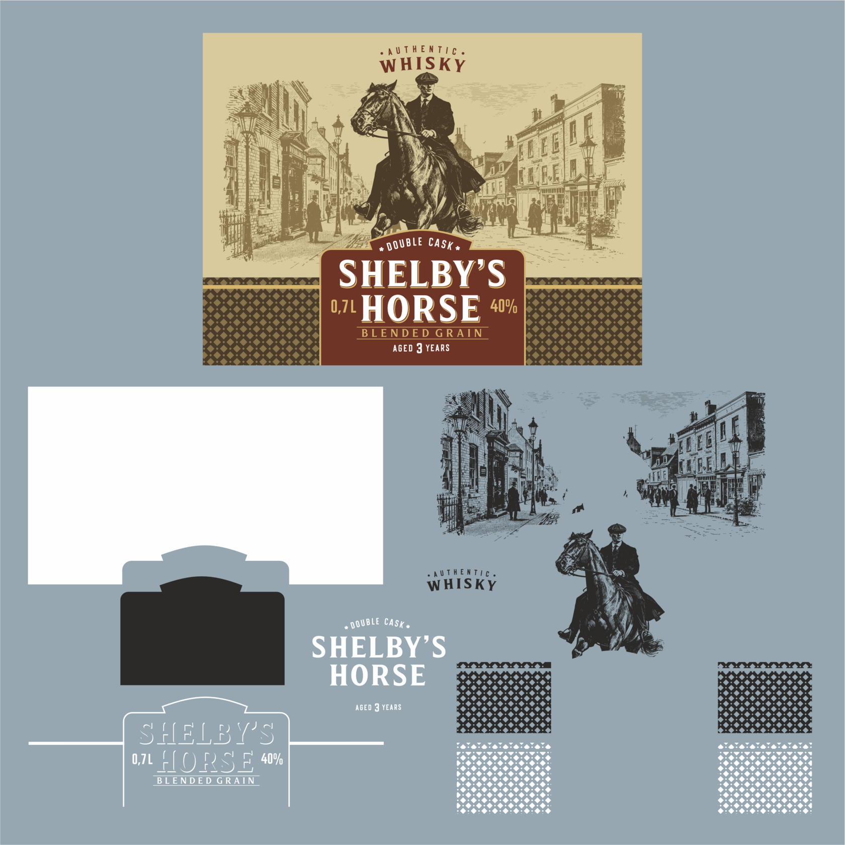 Элементы и слои финальной этикетки Shelby’s Horse