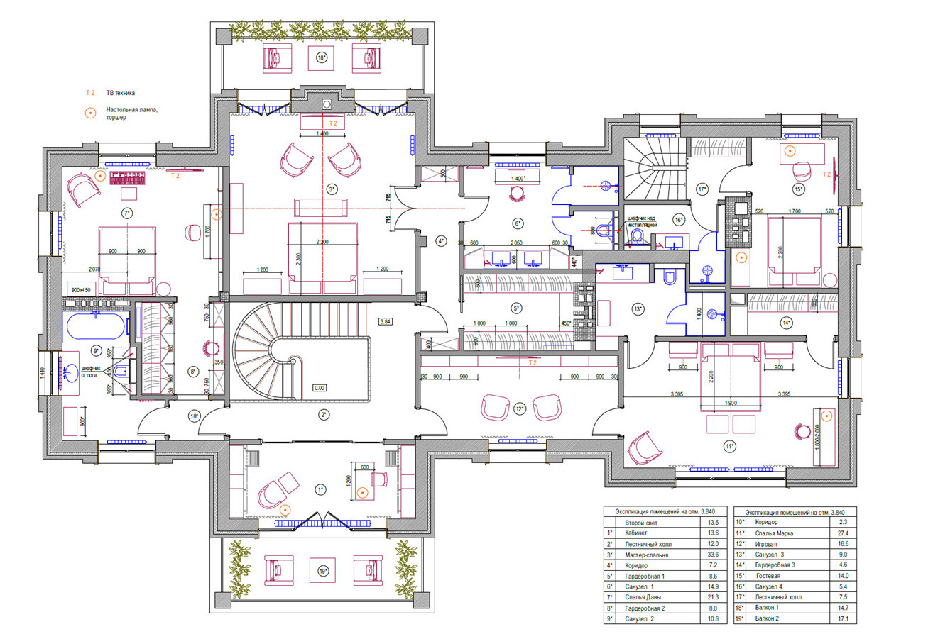 Планировочное решение второго этажа загородного дома в дизайн-проекте Екатерины Фёдоровой