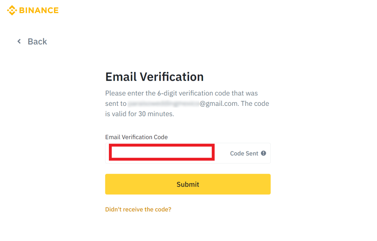 Binance account verification code confirmation