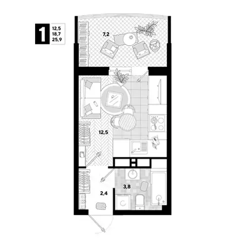 Планировка ЖК Новые Сезоны 2 — Студии: вариант 9
