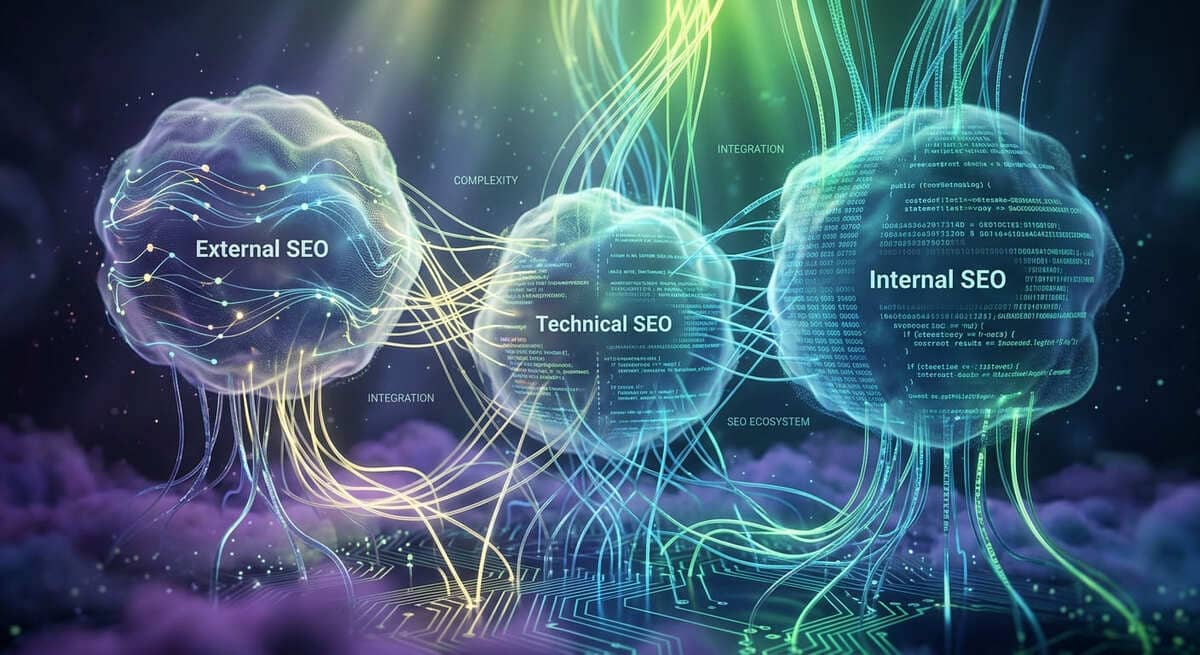 Абстрактная иллюстрация этапов SEO: краулинг, индексация, ранжирование