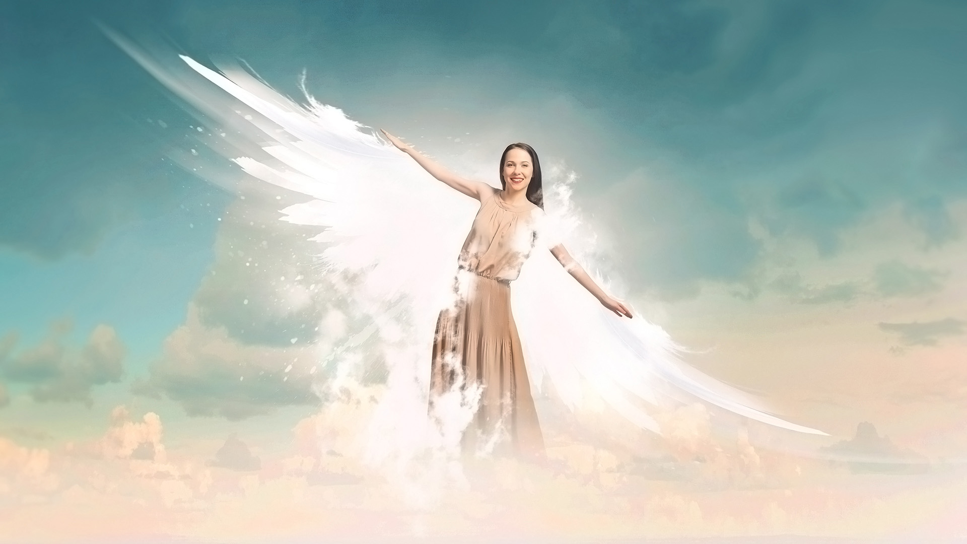 Фото с крыльями ангел девушка красивая на фоне моря