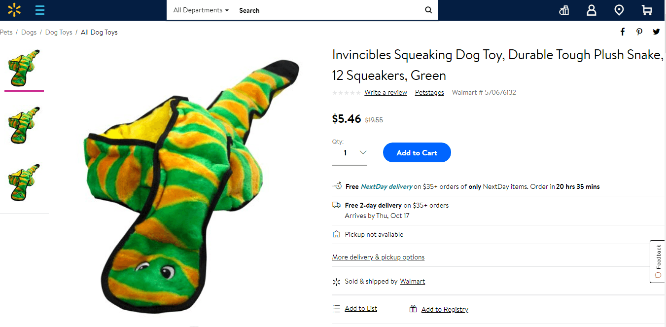 Profitable pet toy for dropshipping from Walmart on Amazon on supplier site