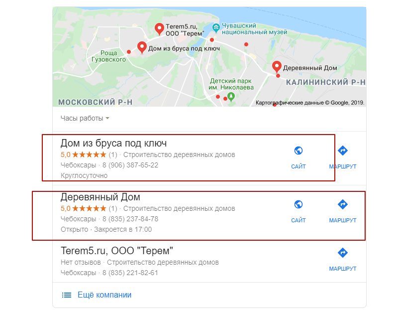 Рейтинги в блоке карт Google