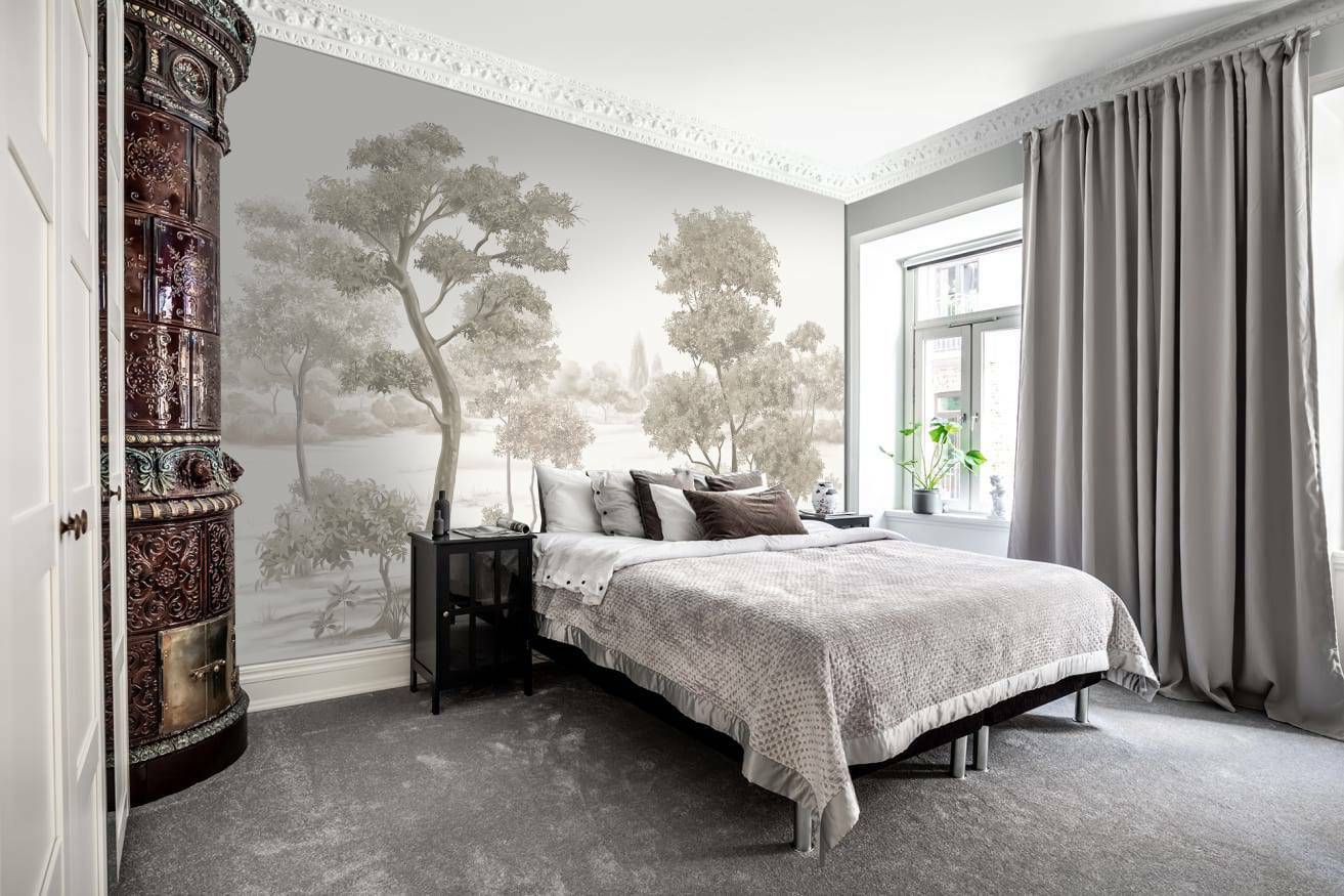 Фреска в спальню пейзаж в пастельных тонах