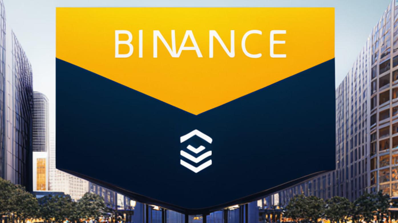 Binance logo and a city in the background