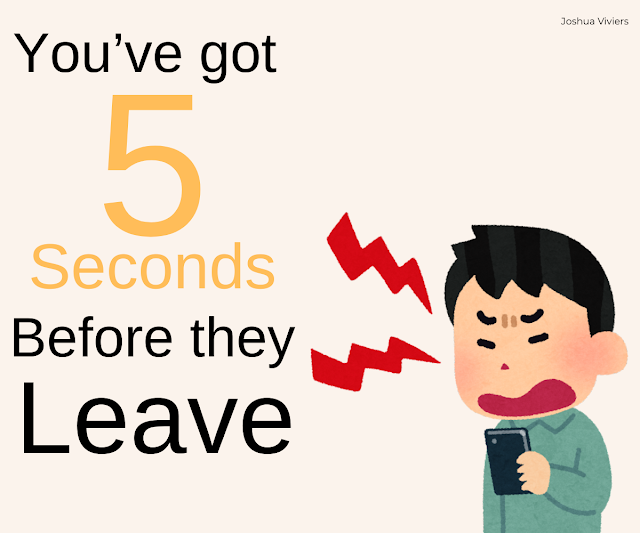 Illustration showing a frustrated mobile user with the text “You’ve got 5 seconds before they leave,” emphasizing how quickly website visitors decide whether to stay or bounce.