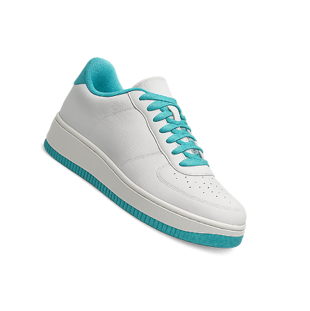белый кроссовок с бирюзовыми шнурками