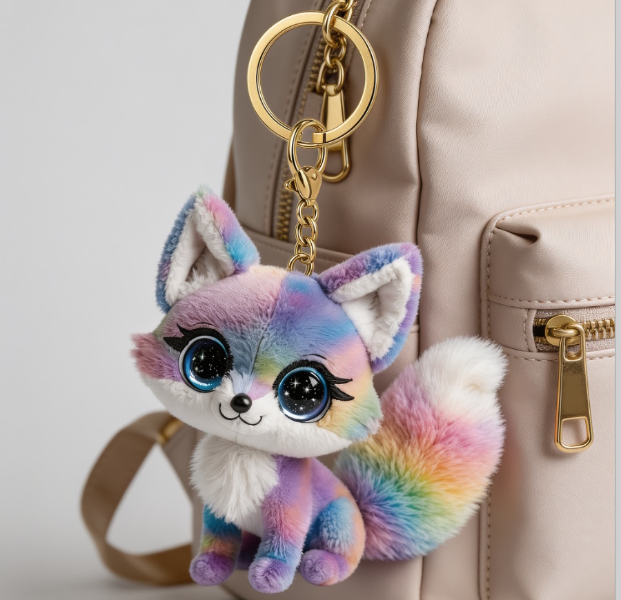 Rainbow fox keychain