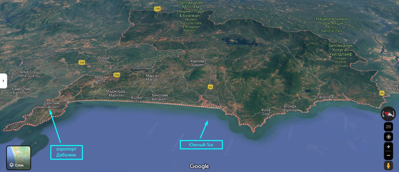 Аэропорт Даболим на карте Гоа