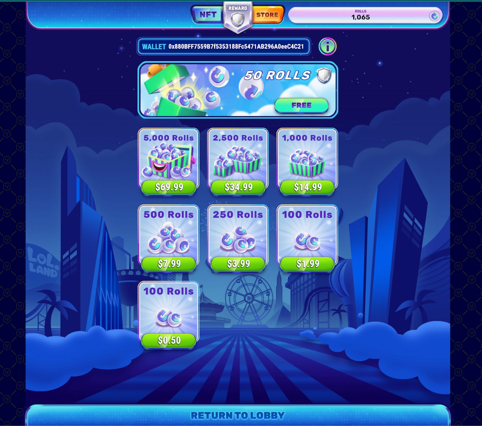 Lol land Rewards and Store