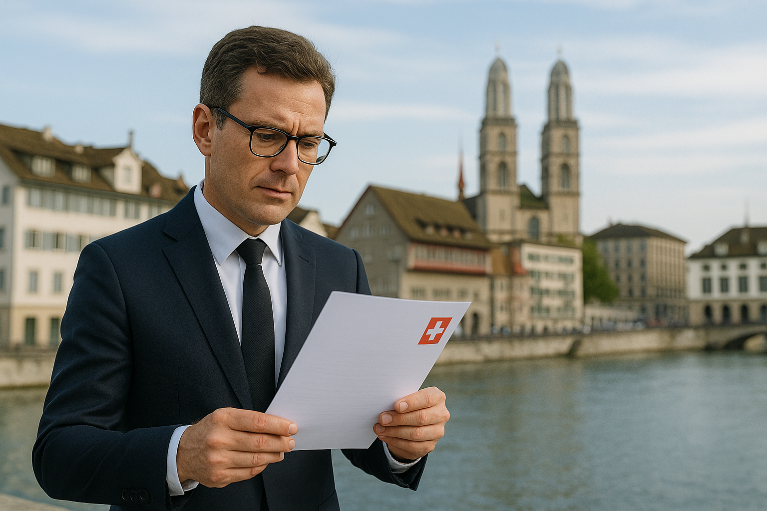 Empresario revisando documentos de una empresa dormida suiza.