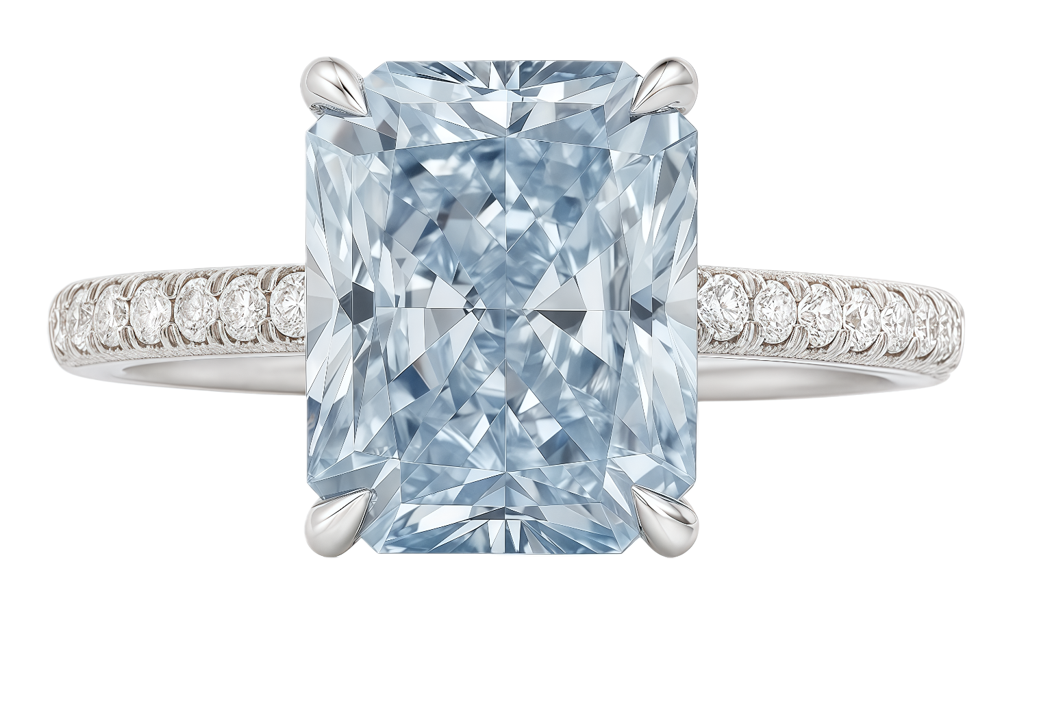 Кольцо с голубым выращенным бриллиантом радиант, лабораторный бриллиант