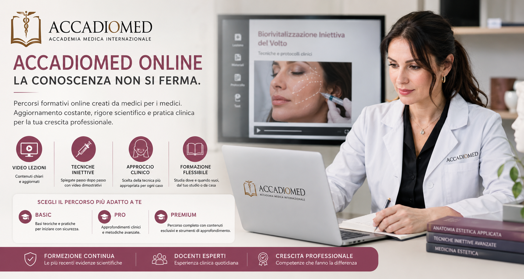 AccaDioMed Online – piattaforma di formazione online in medicina estetica per medici e odontoiatri con corsi di biorivitalizzazione filler e tecniche iniettive