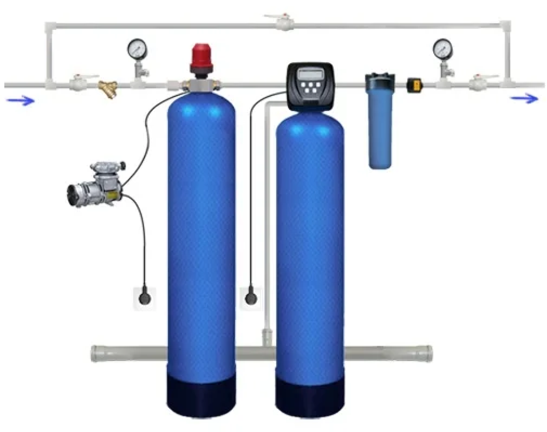 Колонна для воды от железа. Система очистки обезжелезивания воды. Система обезжелезивания воды для скважины. Обезжелезивание воды аэрацией. Система обезжелезивания воды для скважины компрессором.