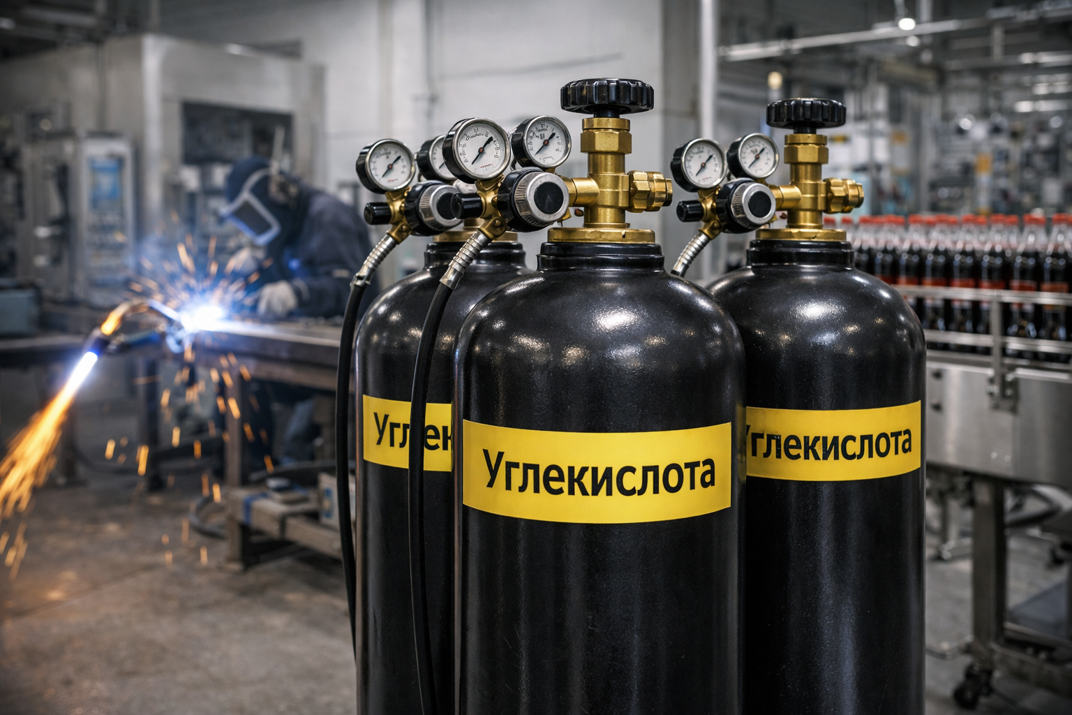 Баллоны с углекислотой CO₂ — применение в сварке MIG/MAG и пищевой промышленности