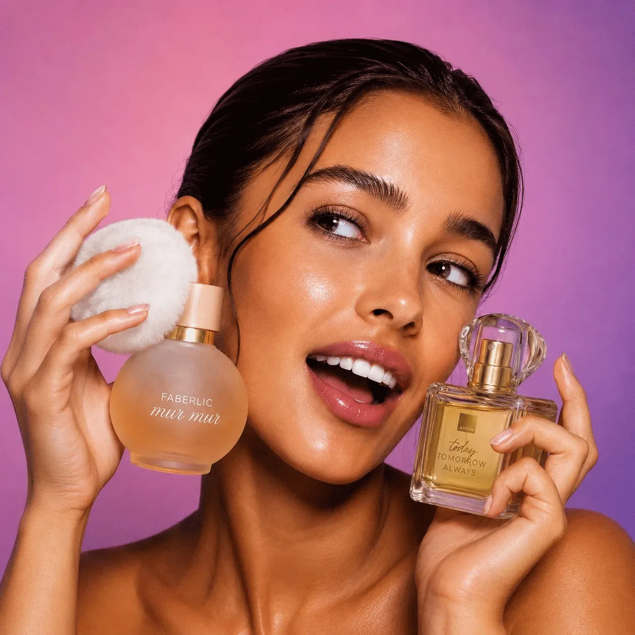 Девушка с ароматами Avon и Faberlic