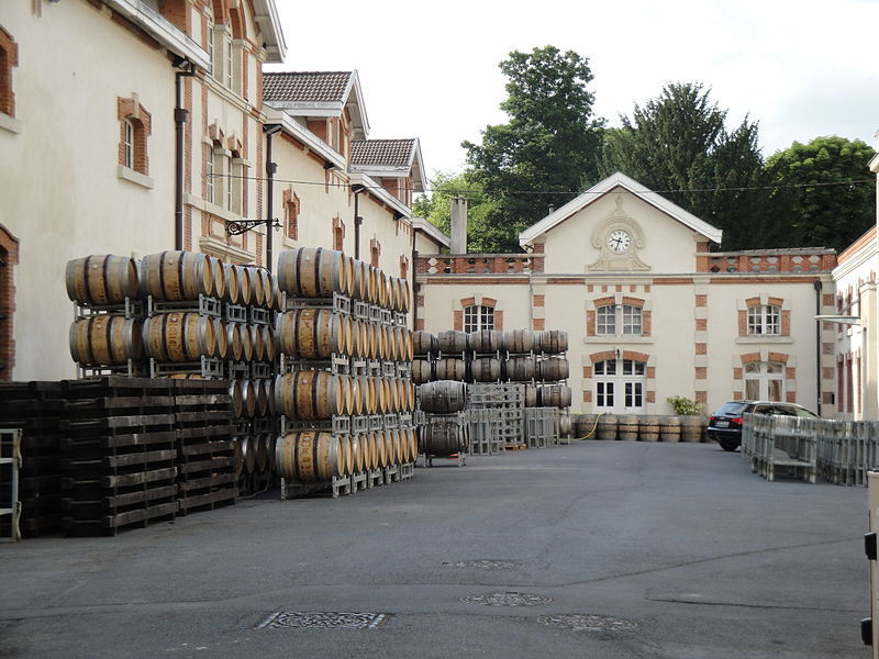 The courtyard of Krug’s production facility in Reims with empty oak barrels that have been used for the primary fermentation of their Champagnes.