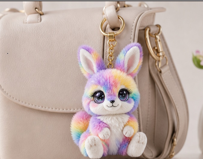 Rainbow bunny keychain