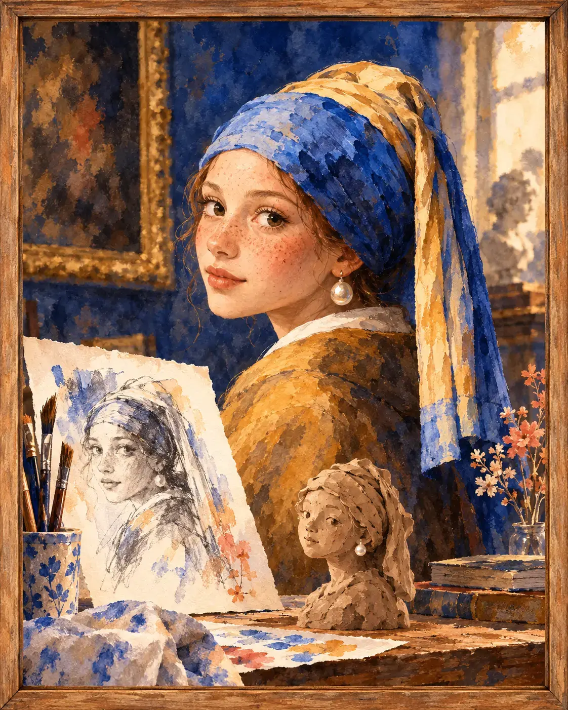 Классический портрет, рисунок и пластилиновая фигурка