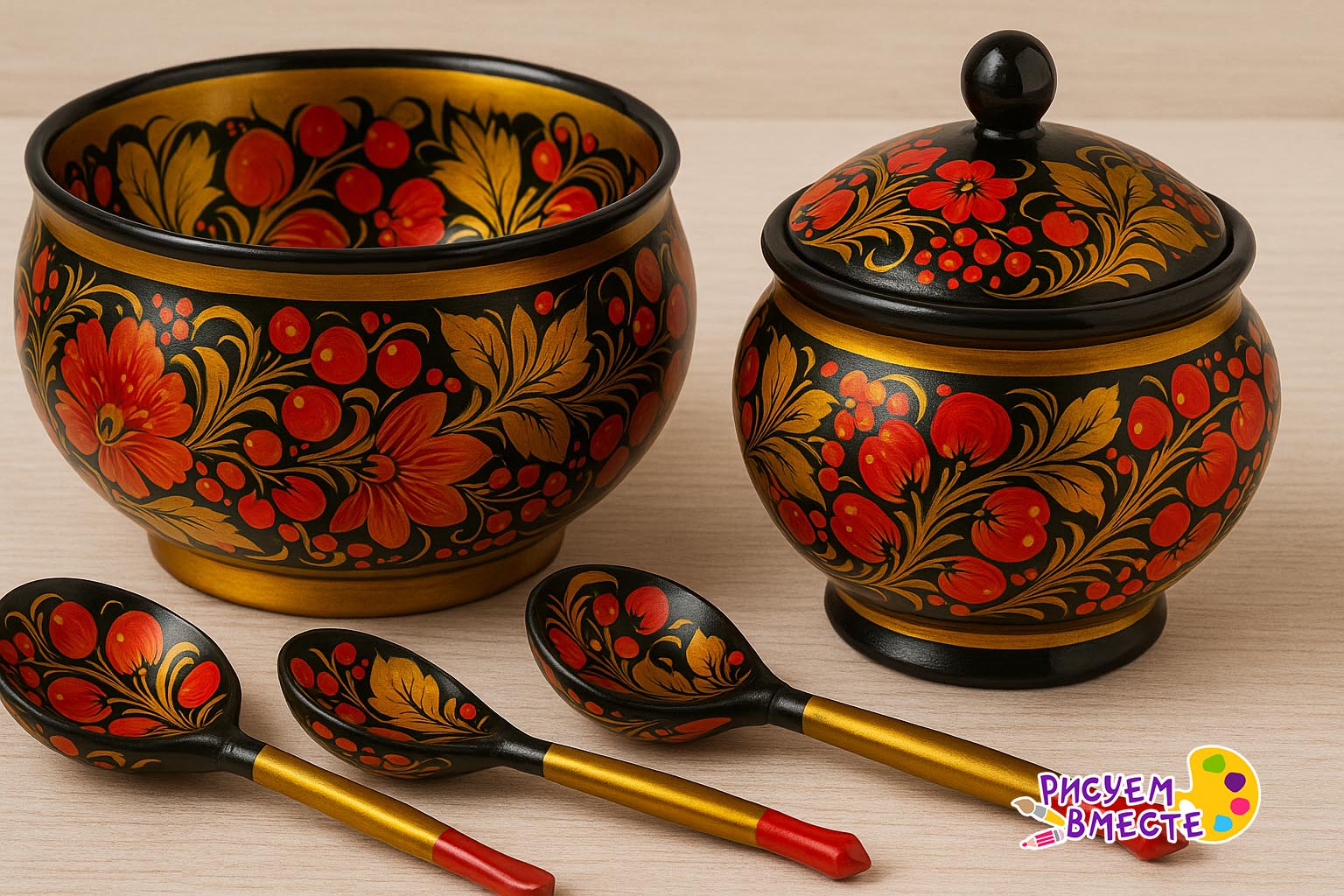 Пример декоративно-прикладного искусства хохолома