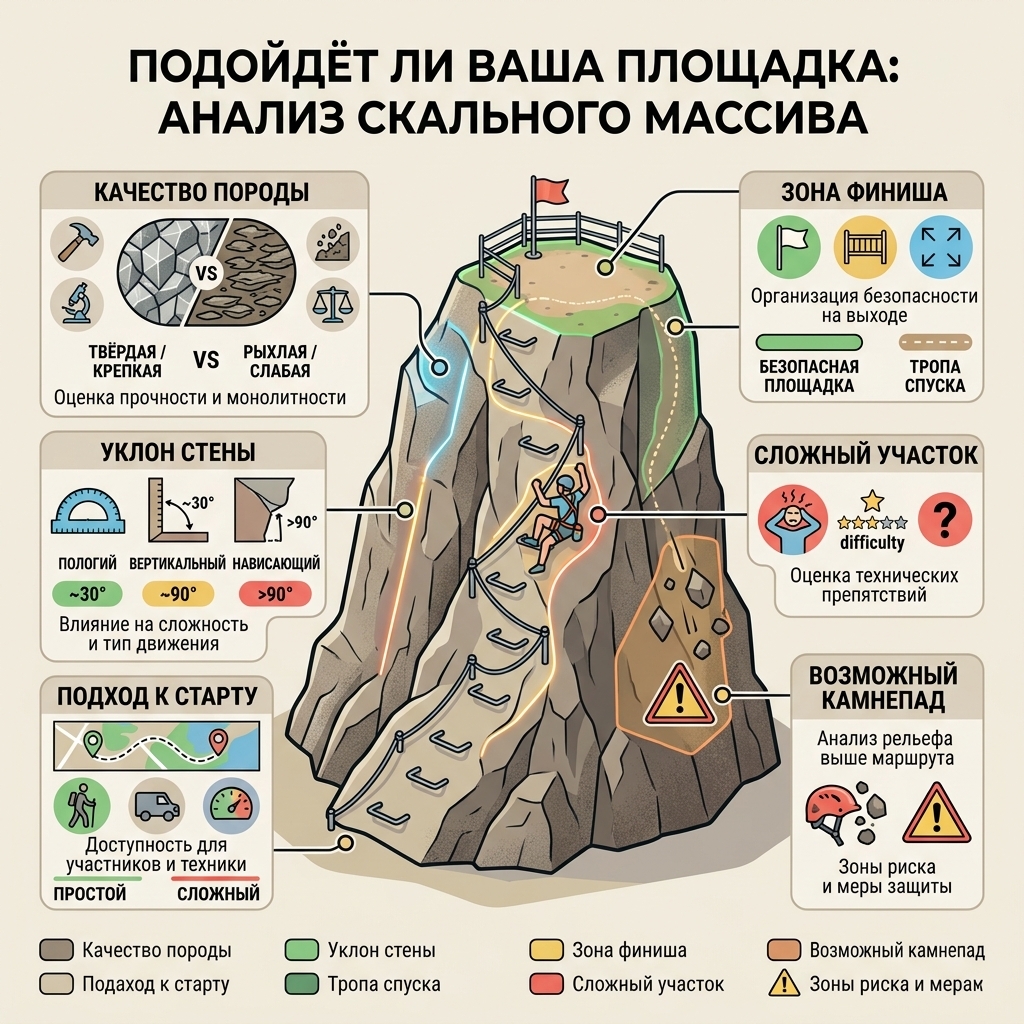 Схема анализа скального массива для Via Ferrata