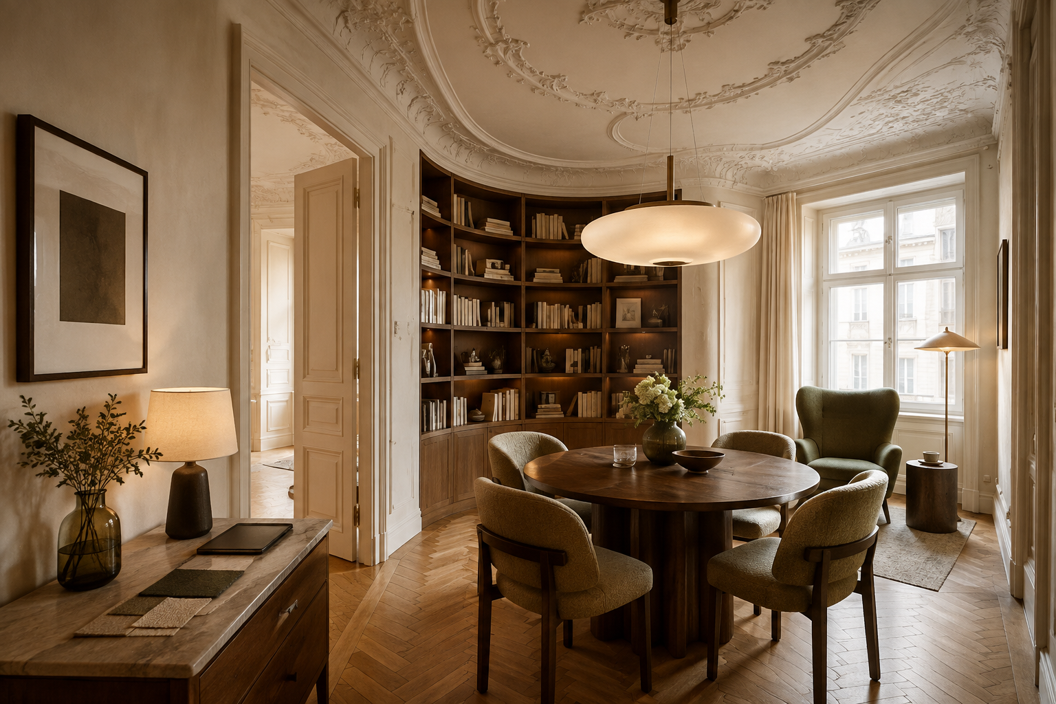Wohnzimmer mit Sofa und Pflanze