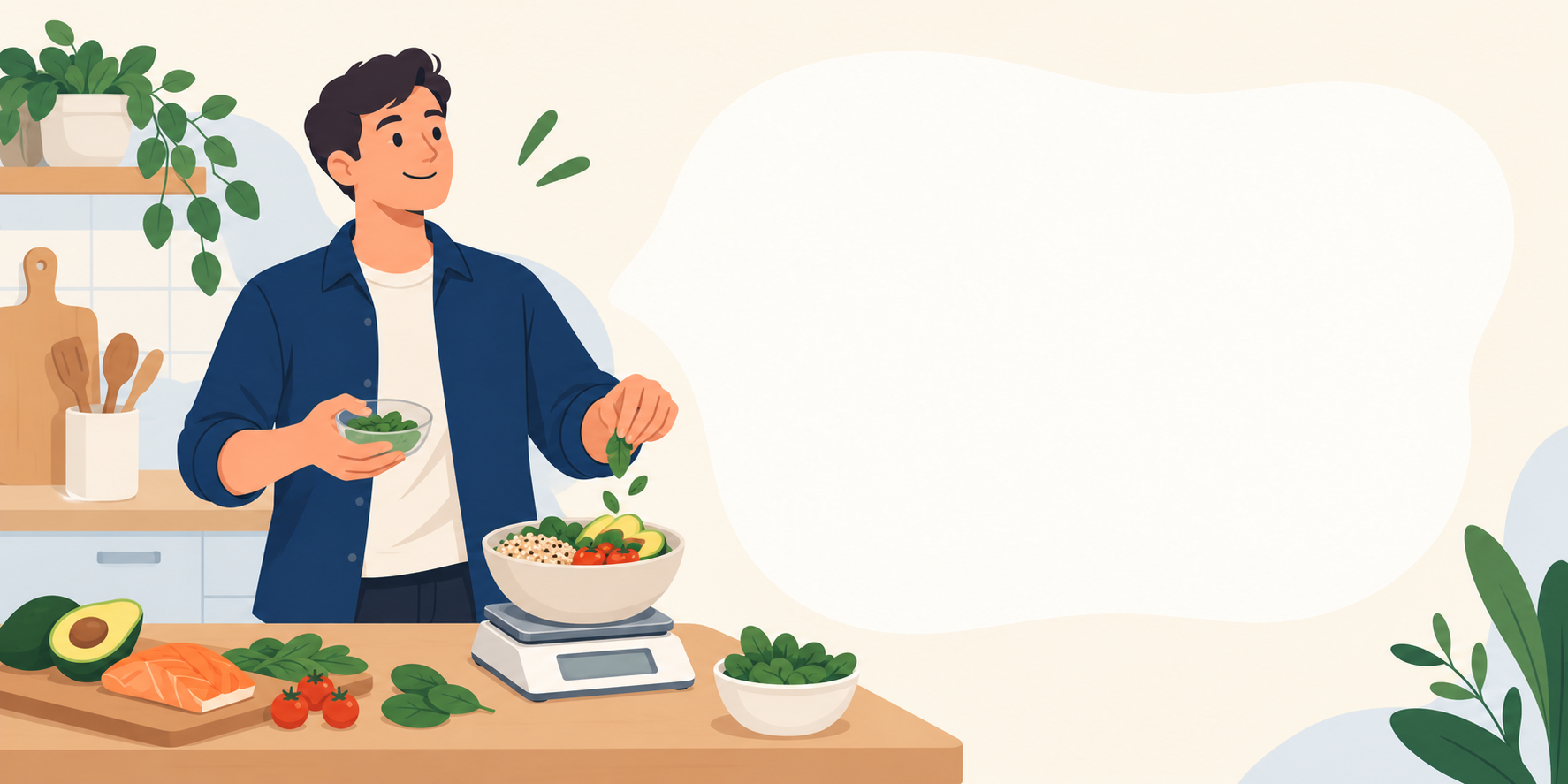 Клиент отмеряет продукты на кухонных весах