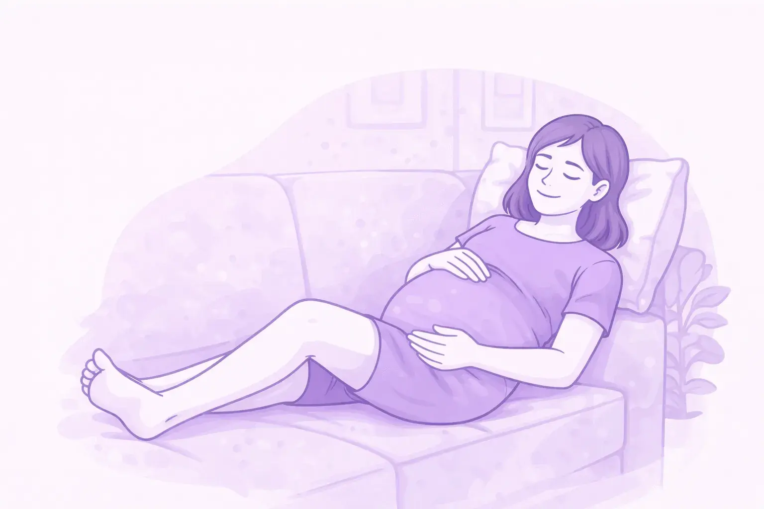 Беременная женщина отдыхает дома на диване