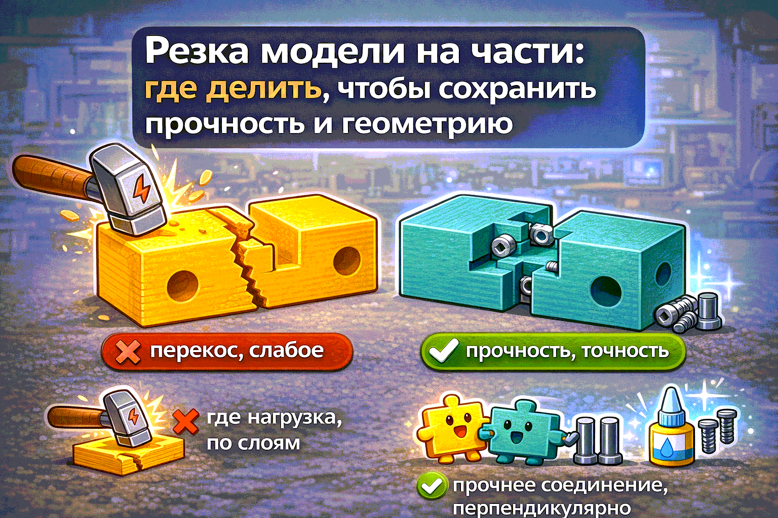 Резка модели на части: где делить, чтобы сохранить прочность и геометрию