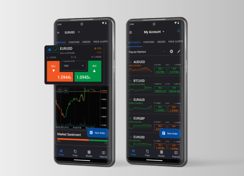 cTrader mobile app interface