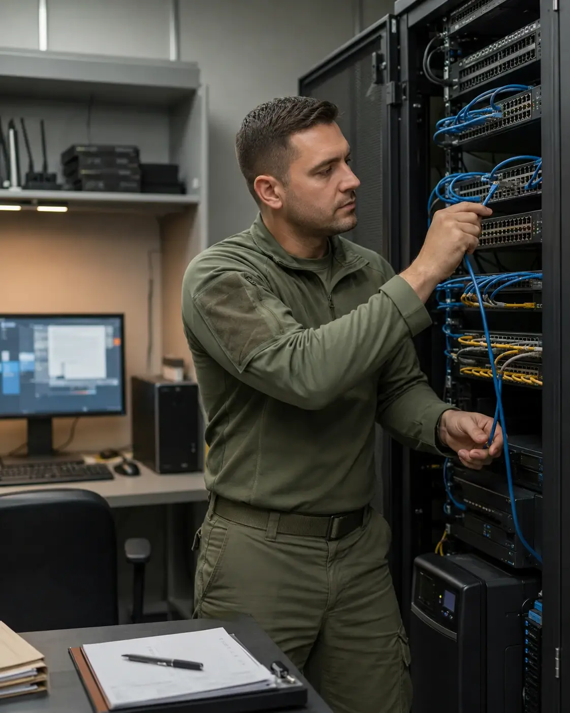 IT-специалист работает с компьютерной и сетевой инфраструктурой