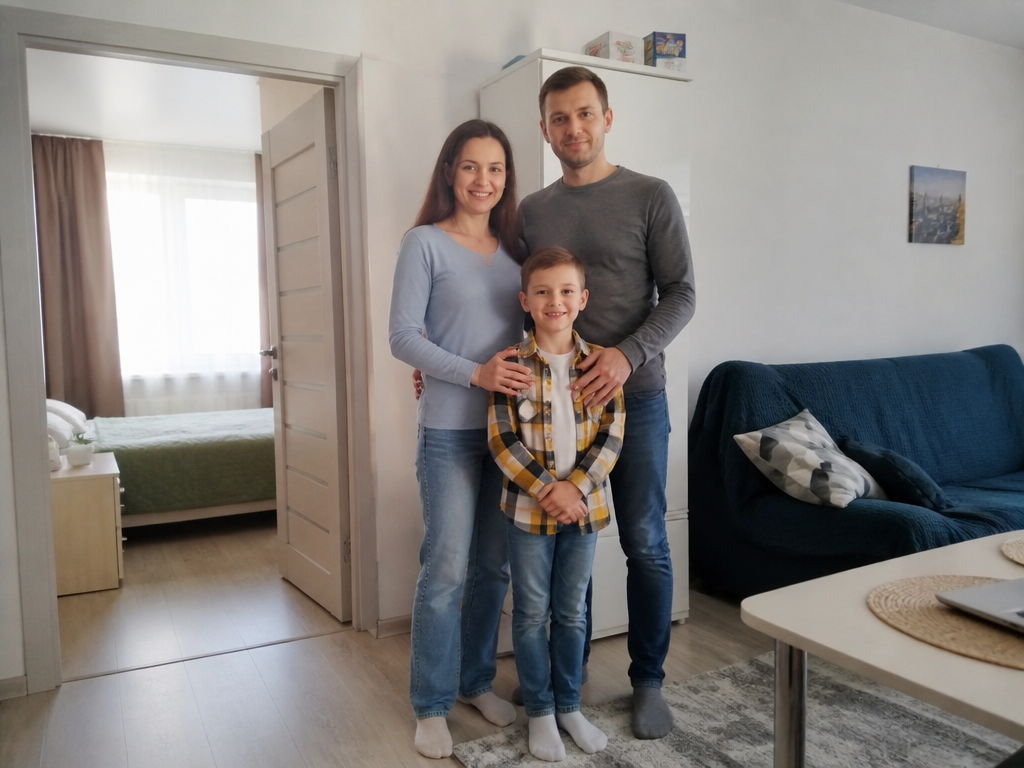 Семья в 2-комнатной квартире ЖК Три квартала