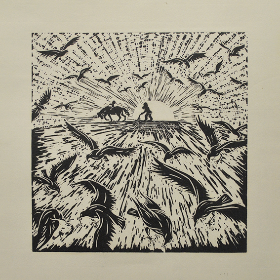 engraving linocut Nude