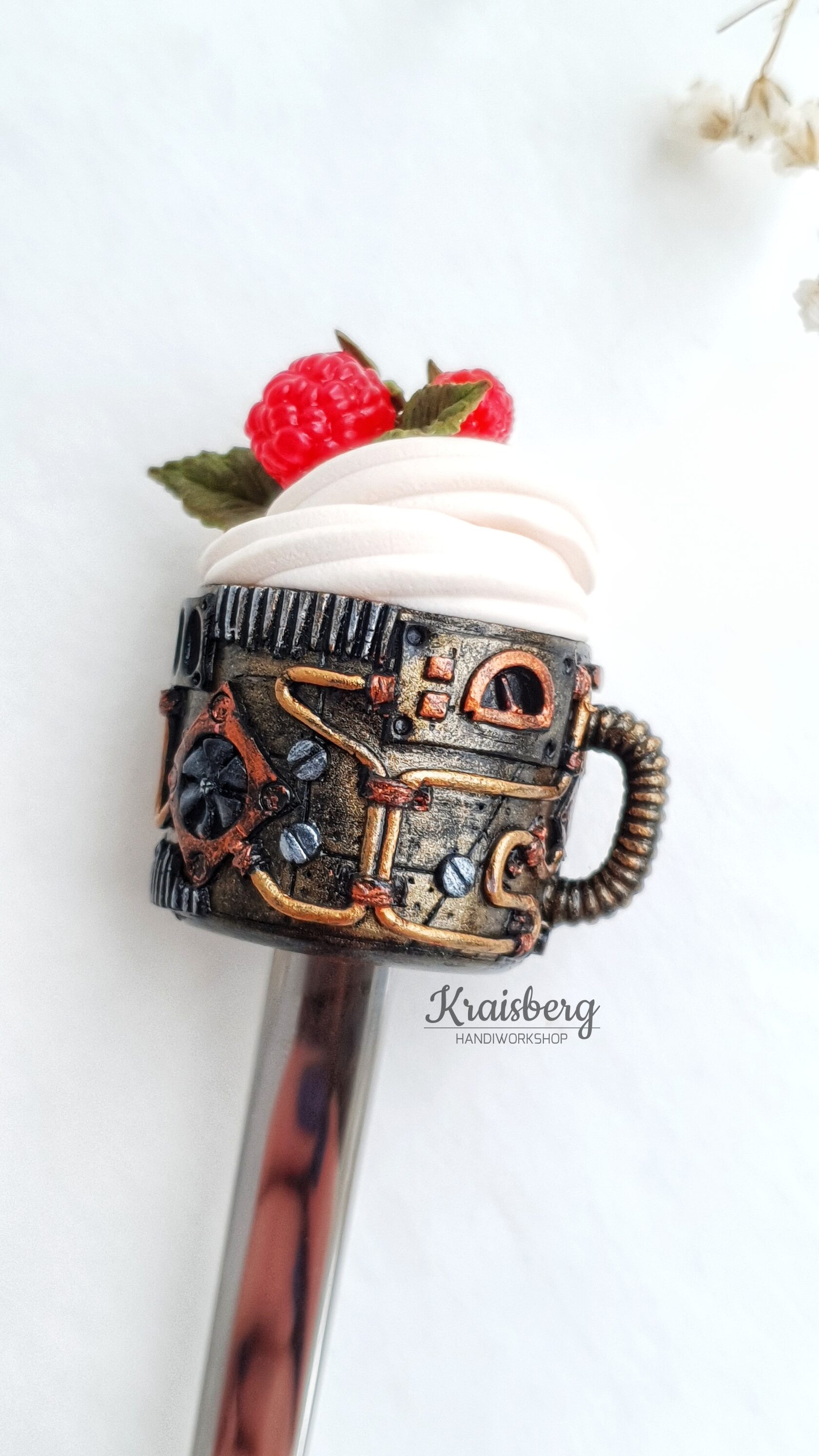 Банка кружка из полимерной глины Идея для подарка Steampunk Ручная работа Для кухни Декор Посуда ложка стимпанк уют нежность