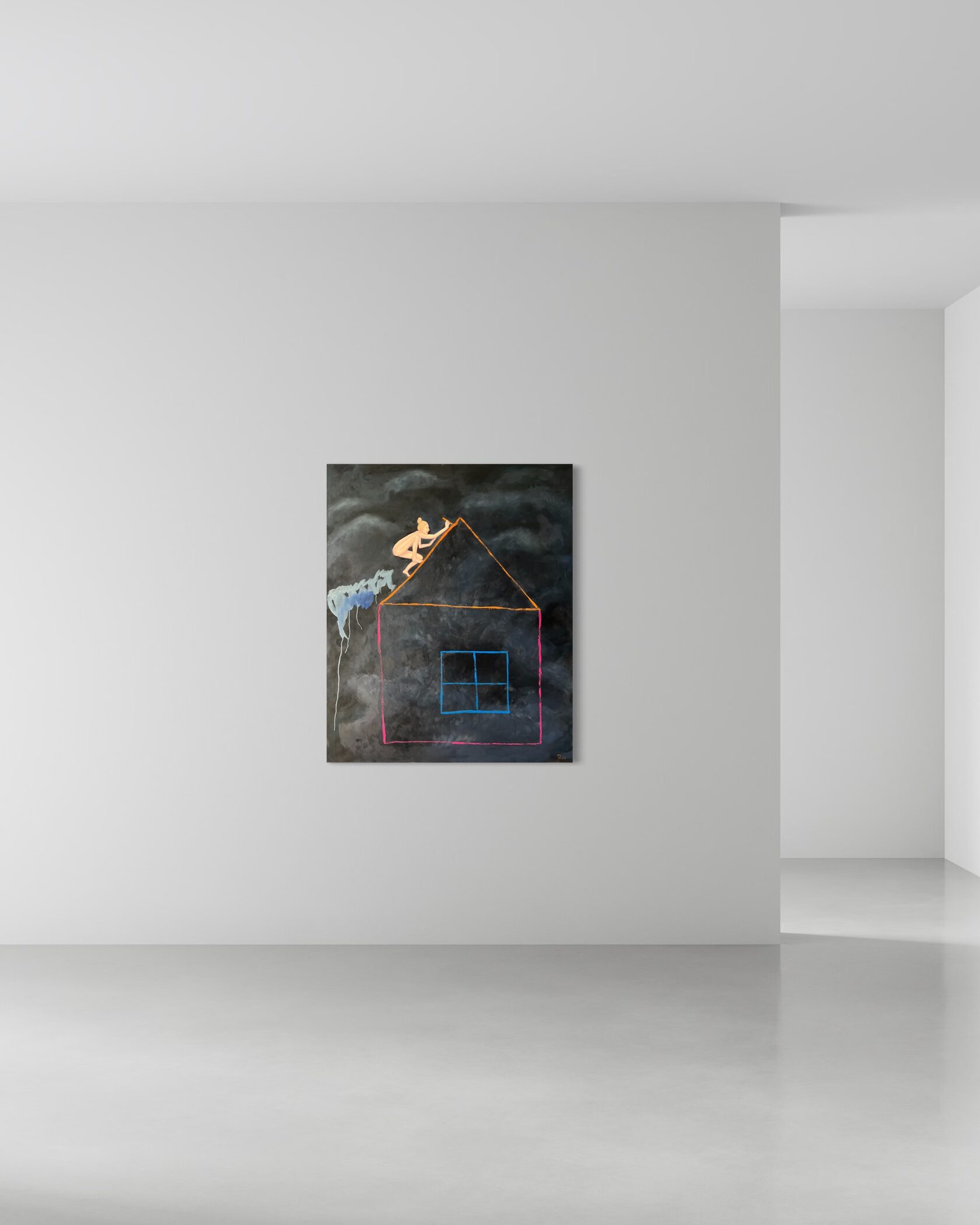 Современная картина ню — женщина на крыше дома, авторская живопись Тбилиси, современное искусство купить, sakartvelo xelovneba