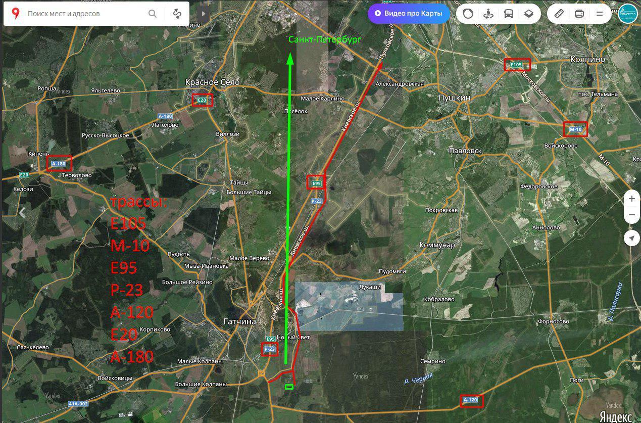 Спутниковая карта гатчины