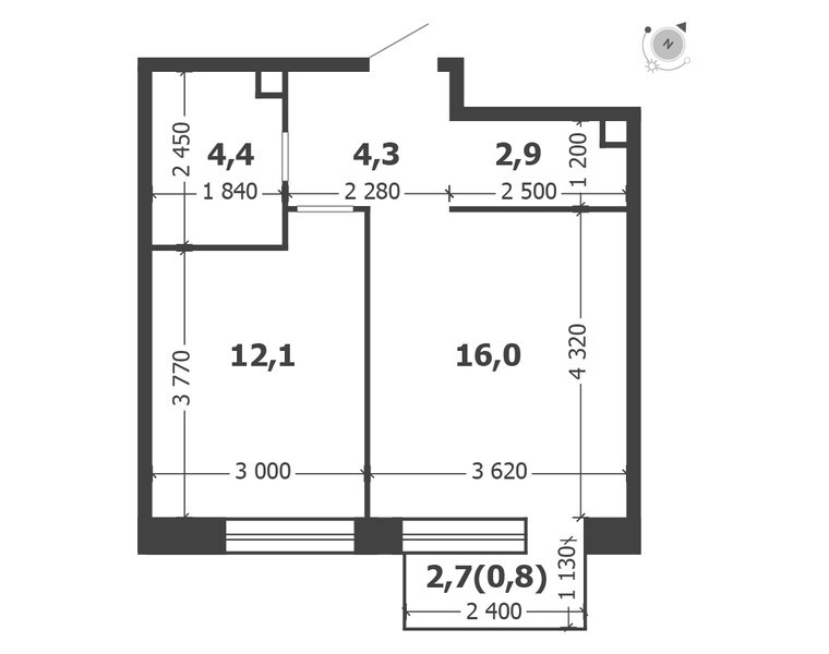 Планировка: 1-комнатная квартира 40,5 м² в ЖК «Шагал», корпус 9, 9-й этаж