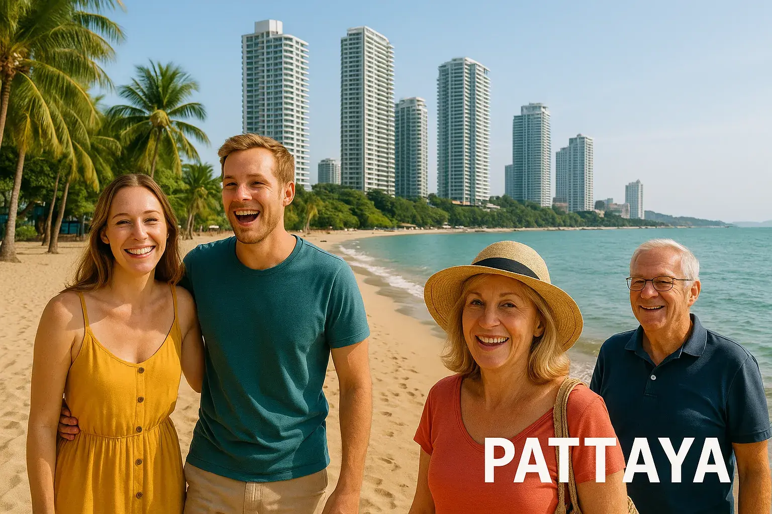 Пляж в Паттайе, вид на кондоминиумы и иностранцев, живущих в Таиланде по долгосрочной визе