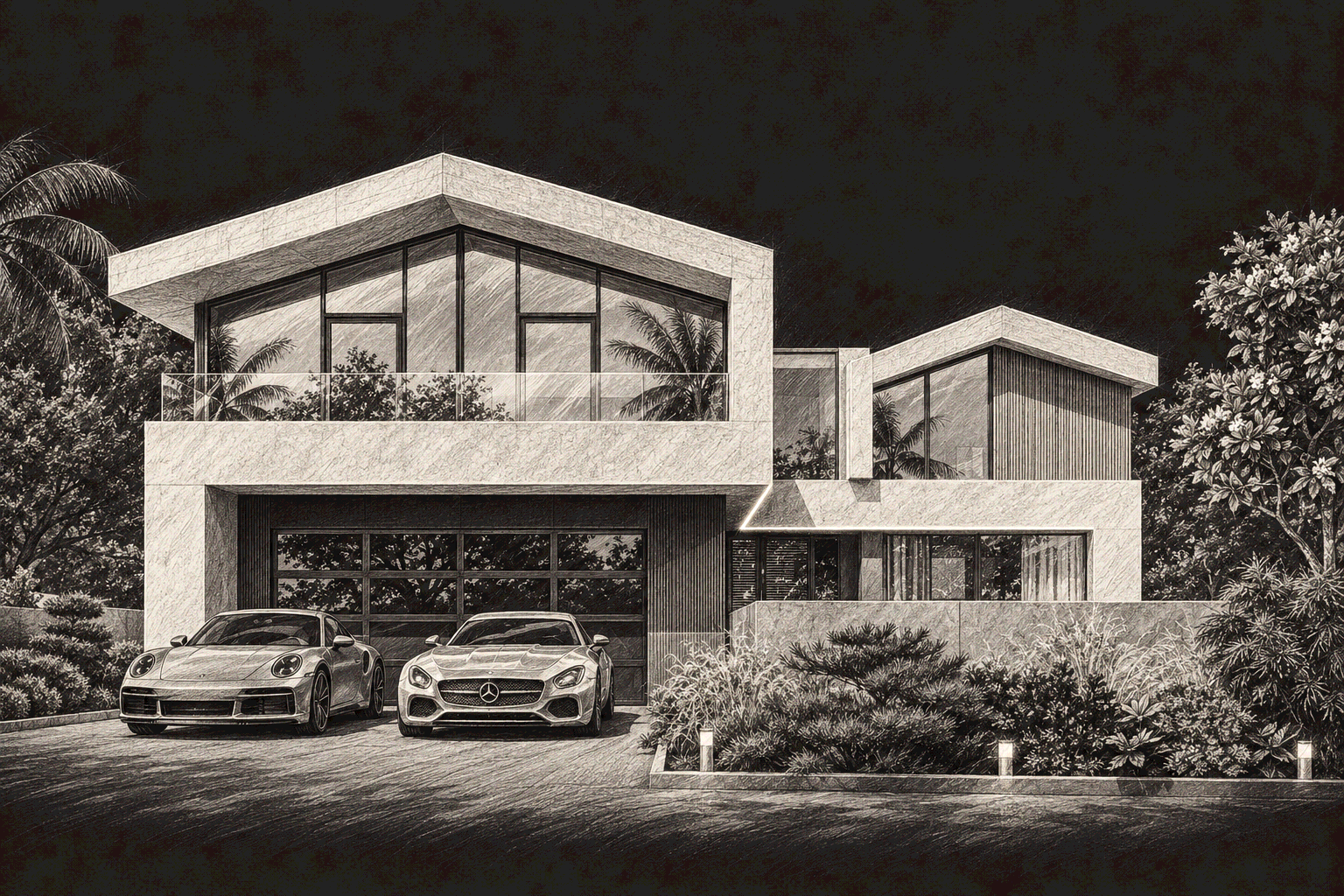 Карандашный архитектурный скетч EDGEWATER VILLA