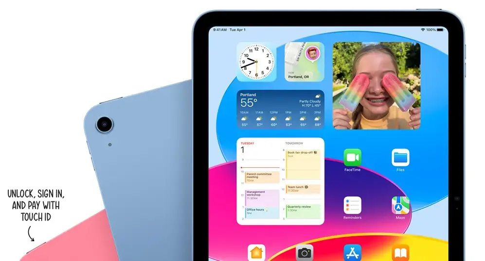 Дизайн iPad 11: планшет в ярких цветах, фронтальная камера расположена на длинной стороне корпуса