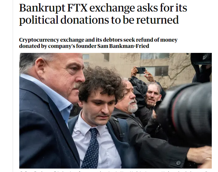 новость о том, что биржа FTX призвала вернуть их пожертвования